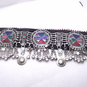 Tribal Necklace, Afghan Necklace, Boho Silver Choker Necklace